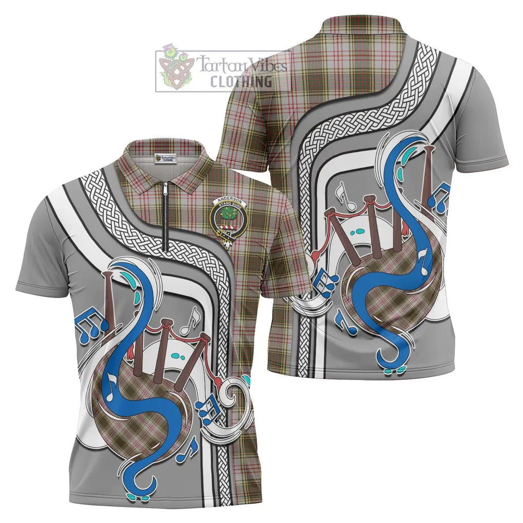 Anderson Dress Tartan Zipper Polo Shirt with Epic Bagpipe Style