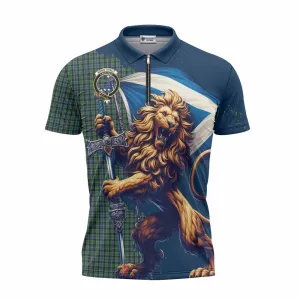 Arbuthnot Tartan Family Crest Zipper Polo Shirt with Scottish Majestic Lion