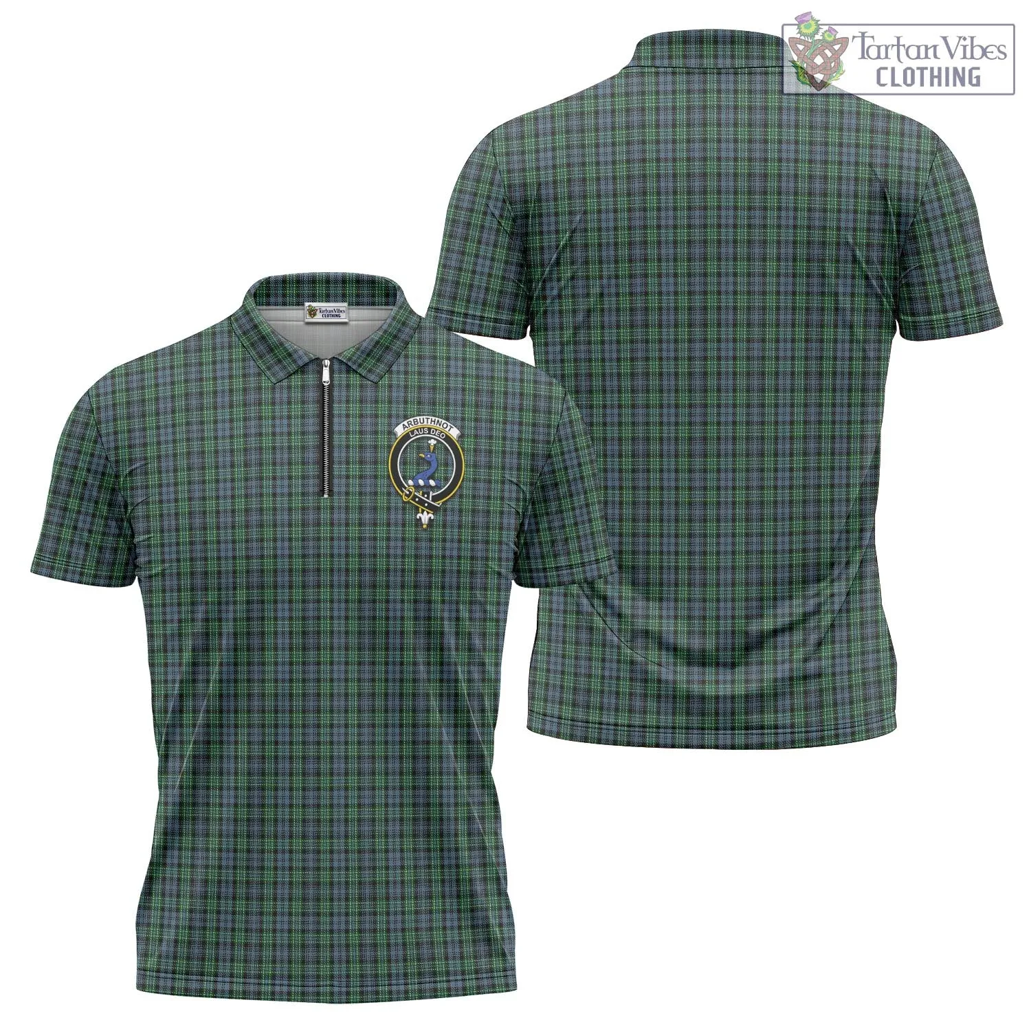 Arbuthnot Tartan Zipper Polo Shirt with Family Crest