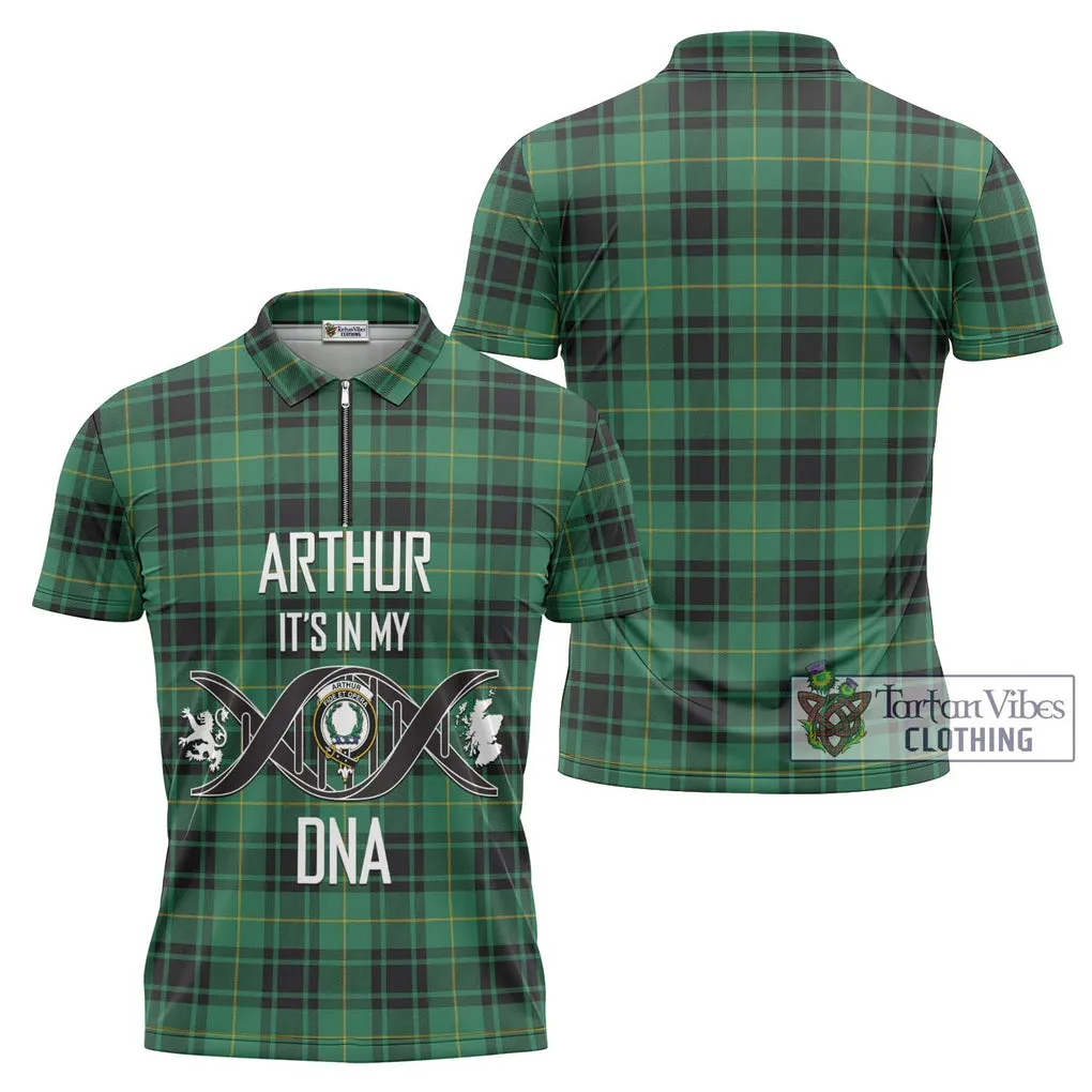 Arthur Ancient Tartan Zipper Polo Shirt with Family Crest DNA In Me Style