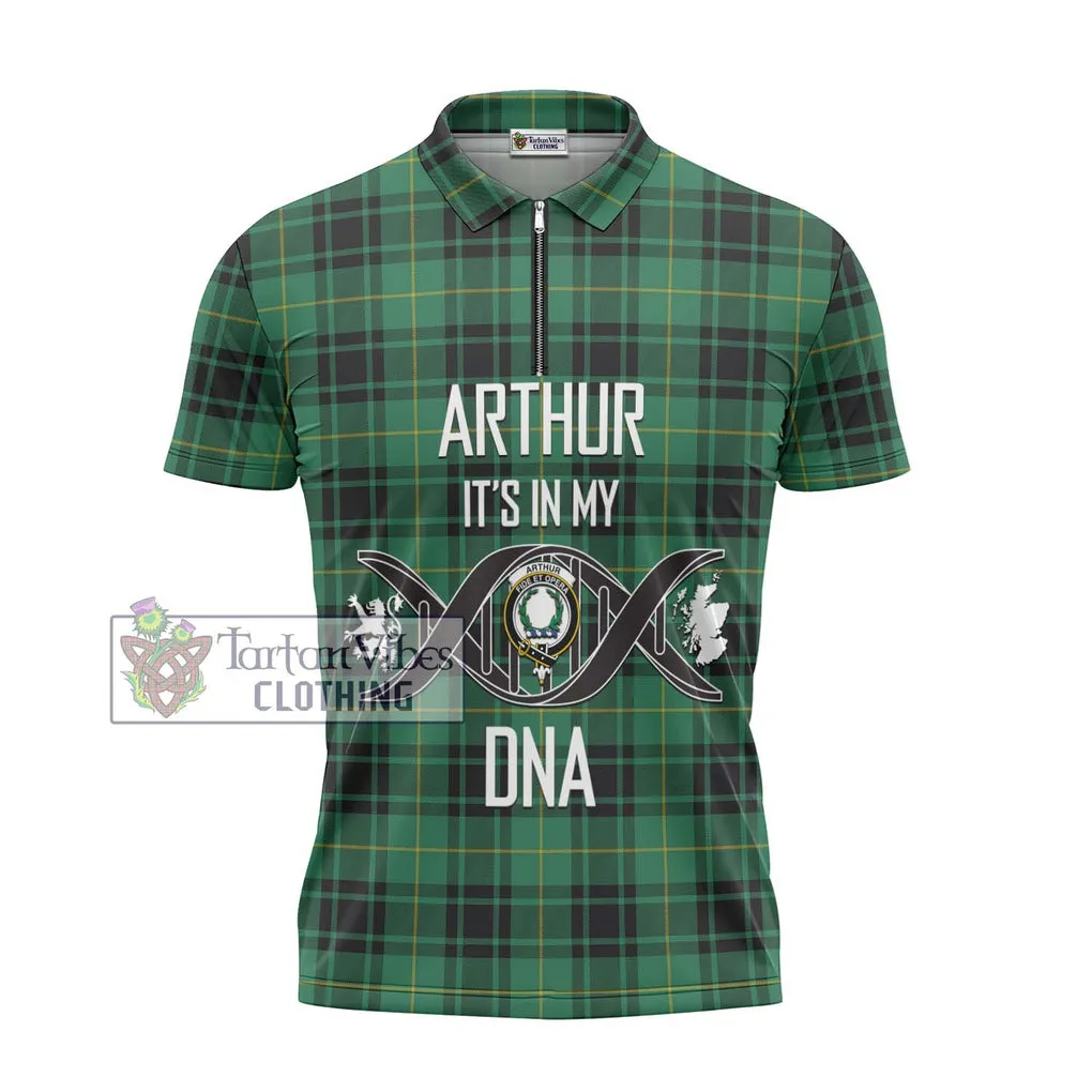 Arthur Ancient Tartan Zipper Polo Shirt with Family Crest DNA In Me Style