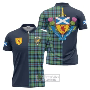 Bailey Ancient Tartan Zipper Polo Shirt Alba with Scottish Lion Royal Arm Half Style