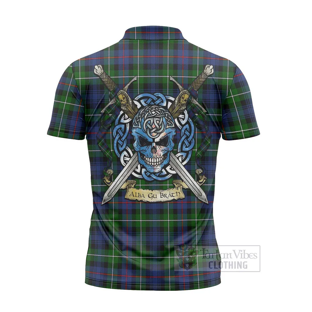 Baillie (Bailey) Tartan Zipper Polo Shirt with Family Crest Celtic Skull Style