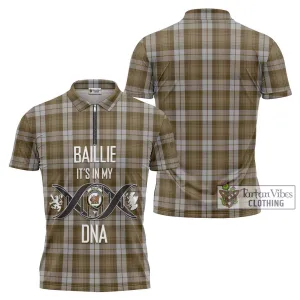 Baillie Dress Tartan Zipper Polo Shirt with Family Crest DNA In Me Style