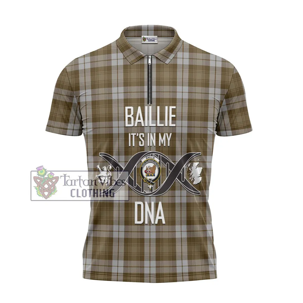 Baillie Dress Tartan Zipper Polo Shirt with Family Crest DNA In Me Style