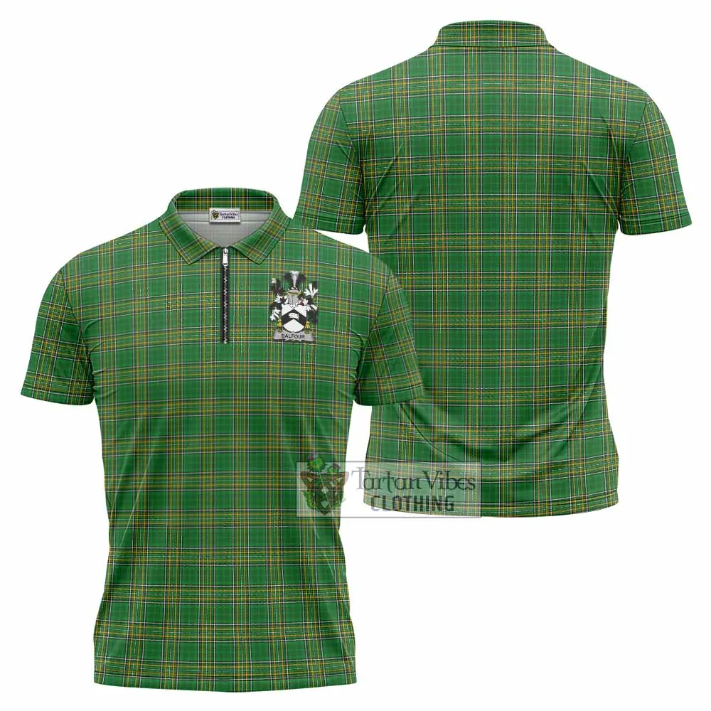 Balfour Irish Clan Tartan Zipper Polo Shirt with Coat of Arms