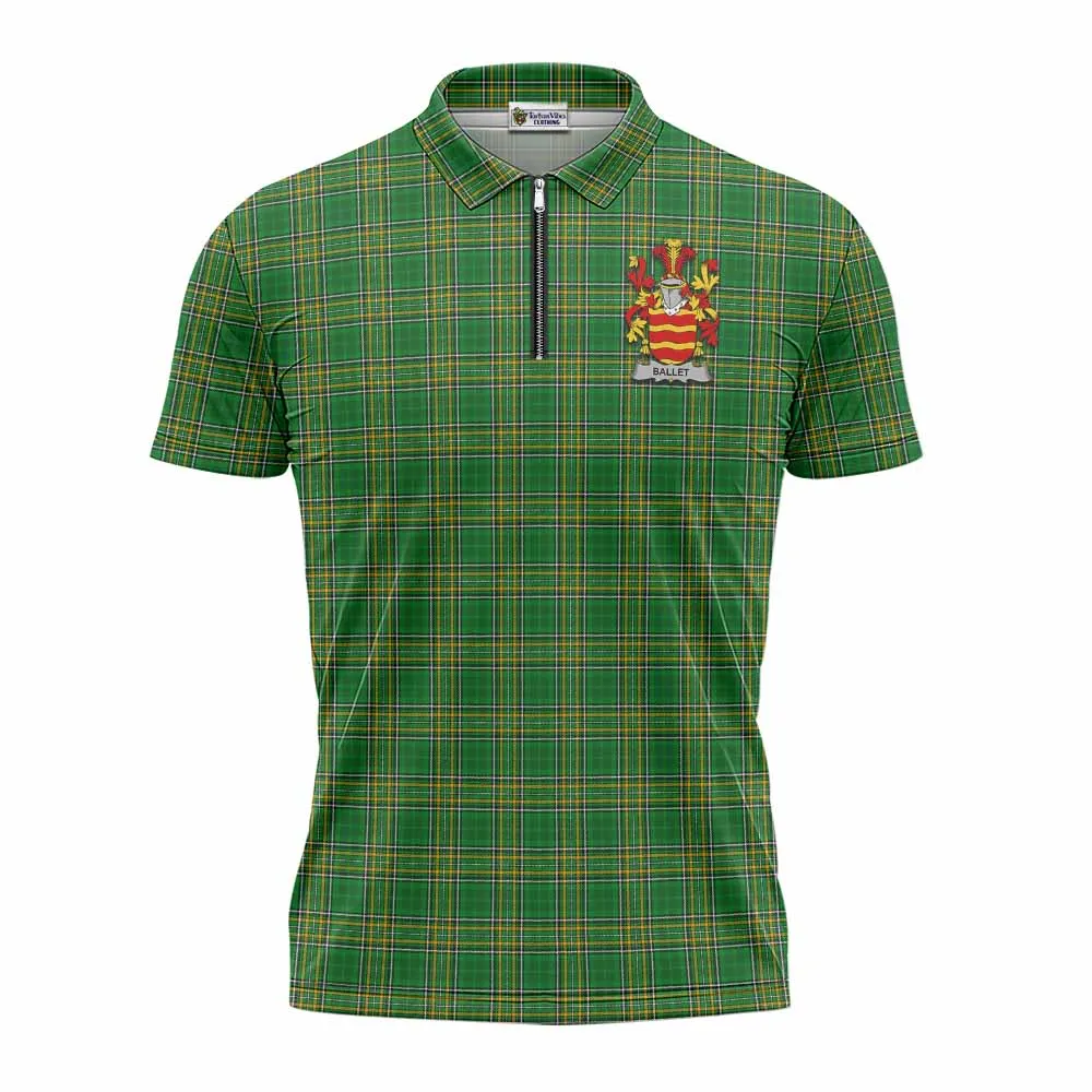 Ballet Irish Clan Tartan Zipper Polo Shirt with Coat of Arms