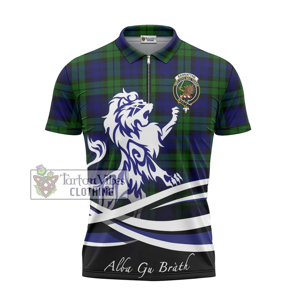 Bannatyne Tartan Zipper Polo Shirt with Alba Gu Brath Regal Lion Emblem