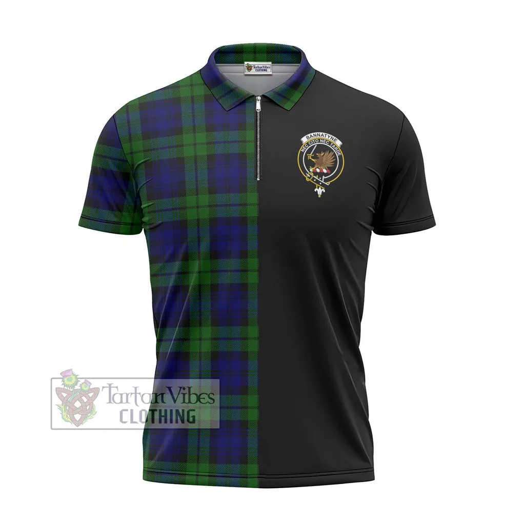 Bannatyne Tartan Zipper Polo Shirt with Family Crest and Half Of Me Style