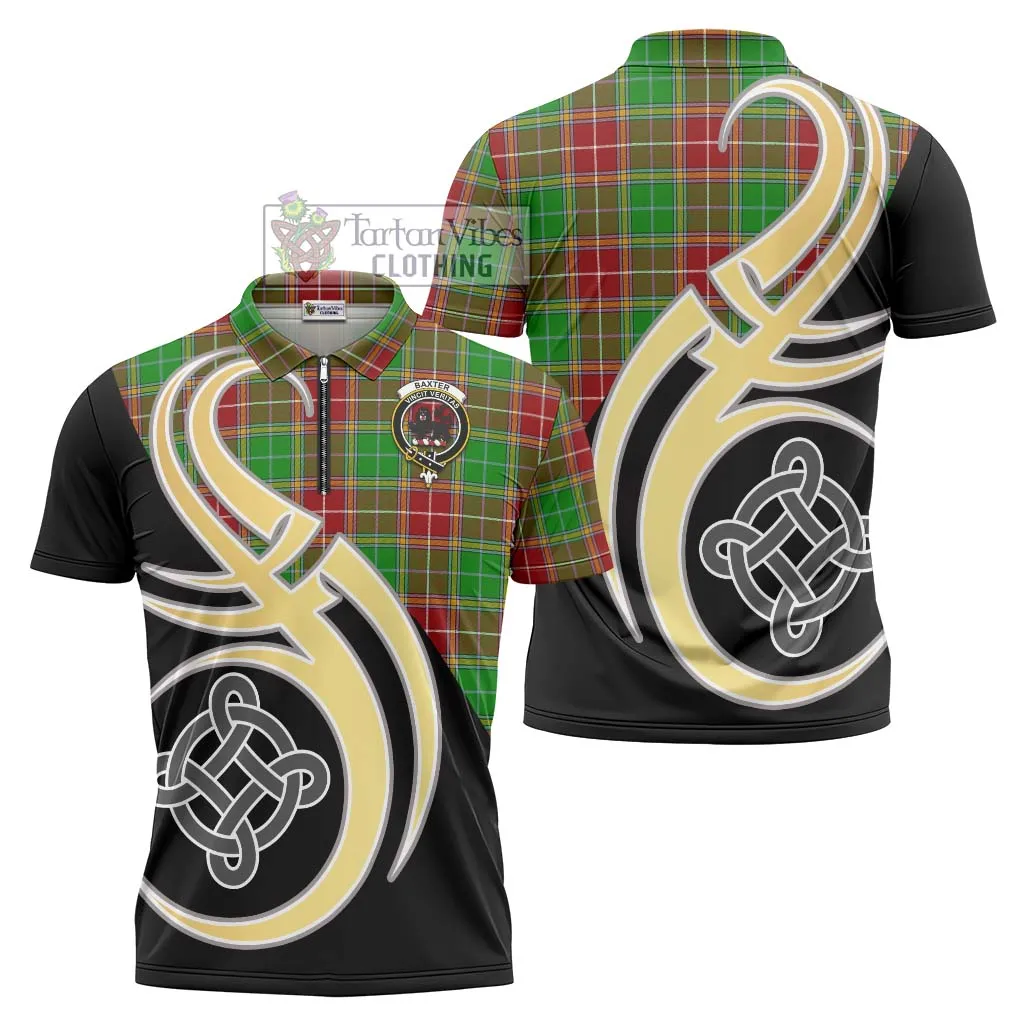 Baxter Modern Tartan Zipper Polo Shirt with Family Crest and Celtic Symbol Style