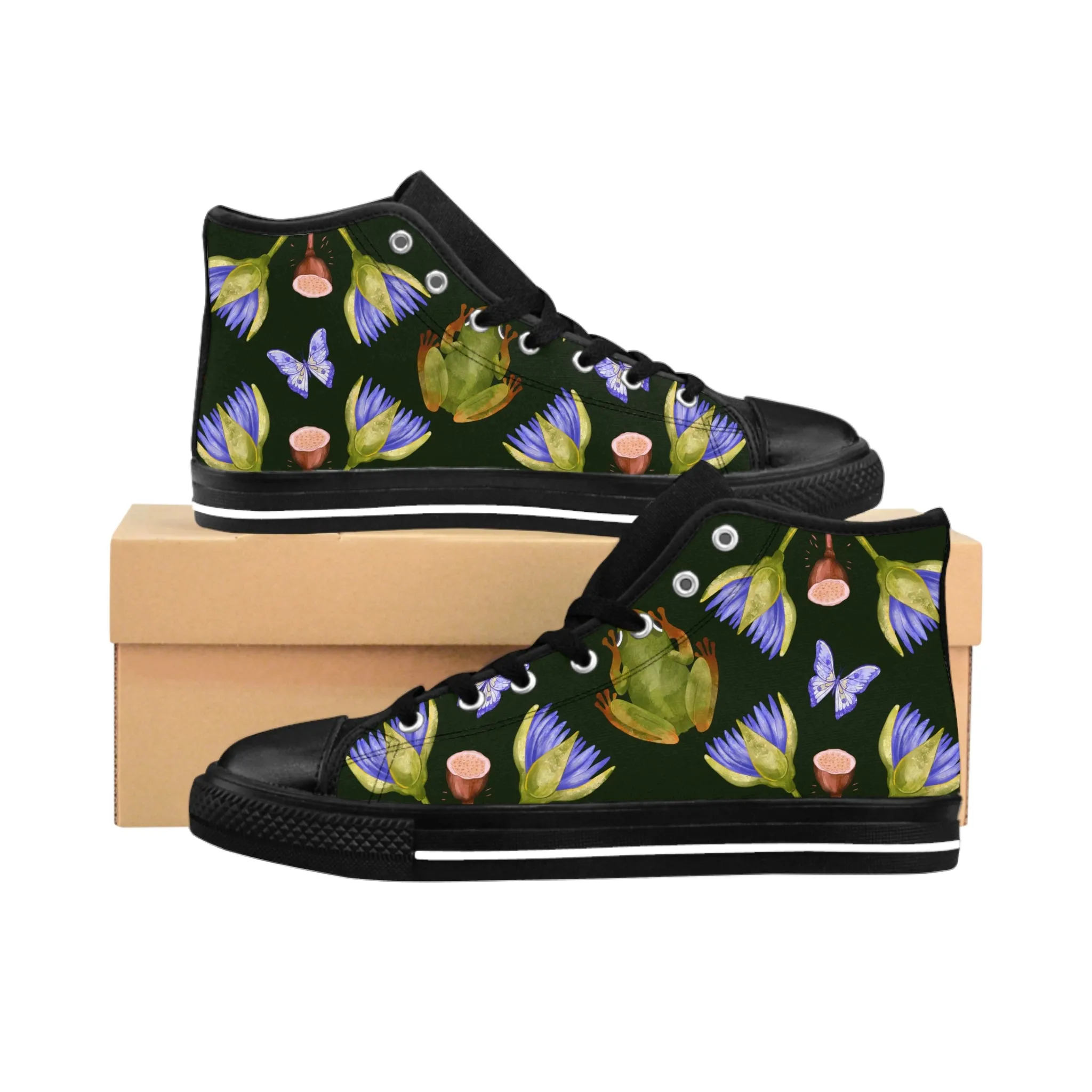 Beautiful Floral and Frog Women's Classic Sneakers