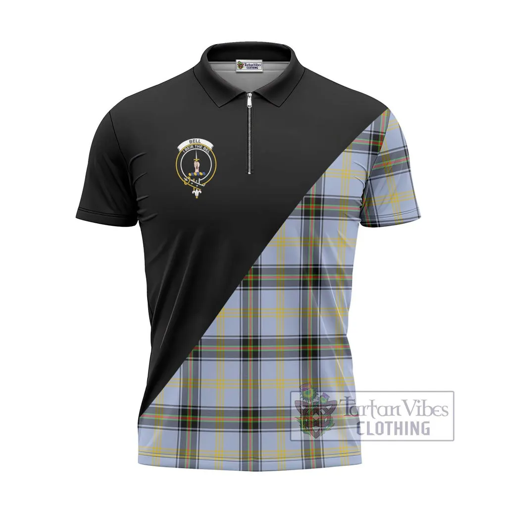 Bell of the Borders Tartan Zipper Polo Shirt with Family Crest and Military Logo Style