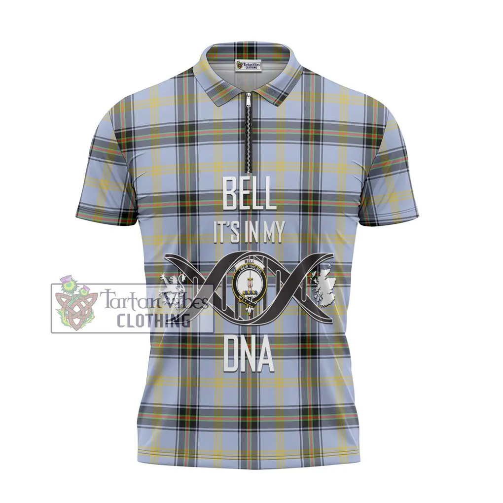 Bell of the Borders Tartan Zipper Polo Shirt with Family Crest DNA In Me Style