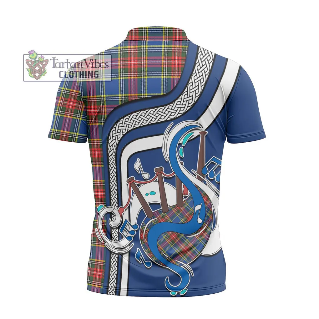 Bethune Tartan Zipper Polo Shirt with Epic Bagpipe Style