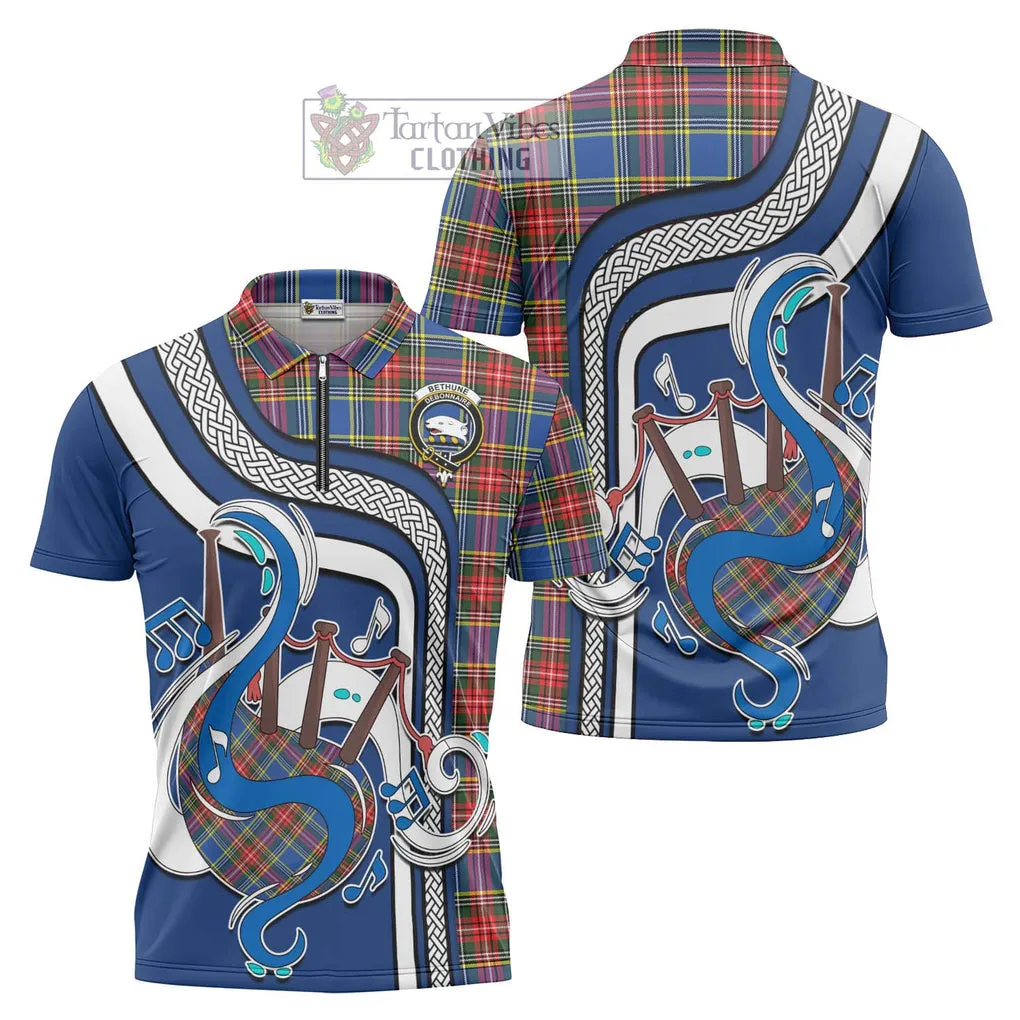 Bethune Tartan Zipper Polo Shirt with Epic Bagpipe Style