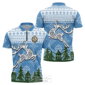 Beveridge Clan Christmas Zipper Polo Shirt Celtic Reindeer Style