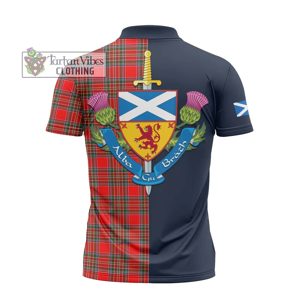 Binning Tartan Zipper Polo Shirt Alba with Scottish Lion Royal Arm Half Style