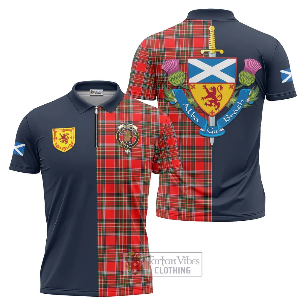 Binning Tartan Zipper Polo Shirt Alba with Scottish Lion Royal Arm Half Style