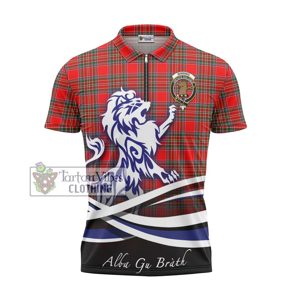 Binning Tartan Zipper Polo Shirt with Alba Gu Brath Regal Lion Emblem