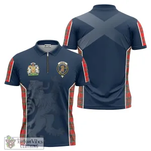 Binning Tartan Zipper Polo Shirt with Family Crest and Lion Rampant Vibes Sport Style