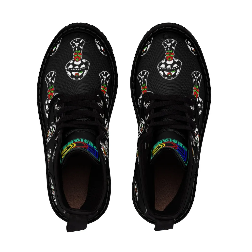 Black and White Skull Shroom Women's Canvas Boots