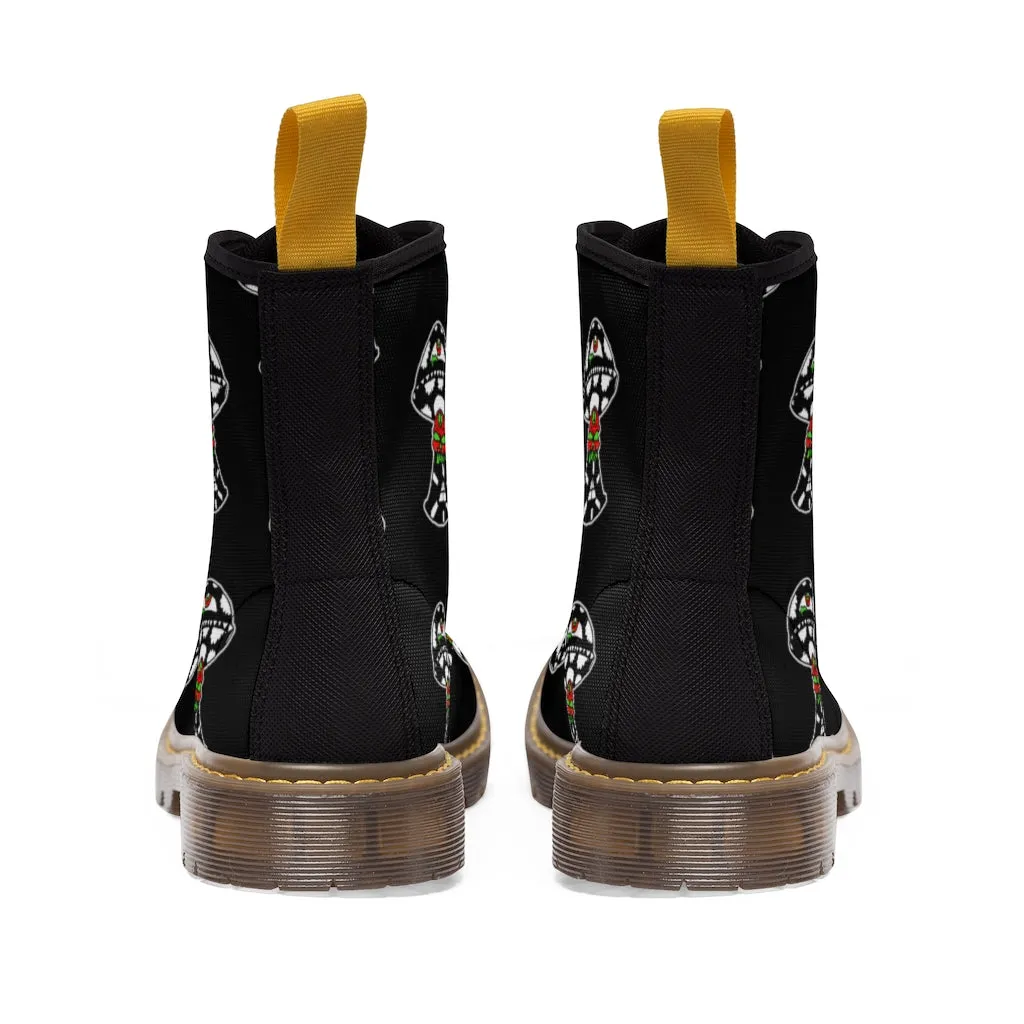 Black and White Skull Shroom Women's Canvas Boots