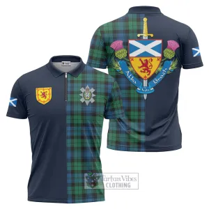 Black Watch Ancient Tartan Zipper Polo Shirt Alba with Scottish Lion Royal Arm Half Style