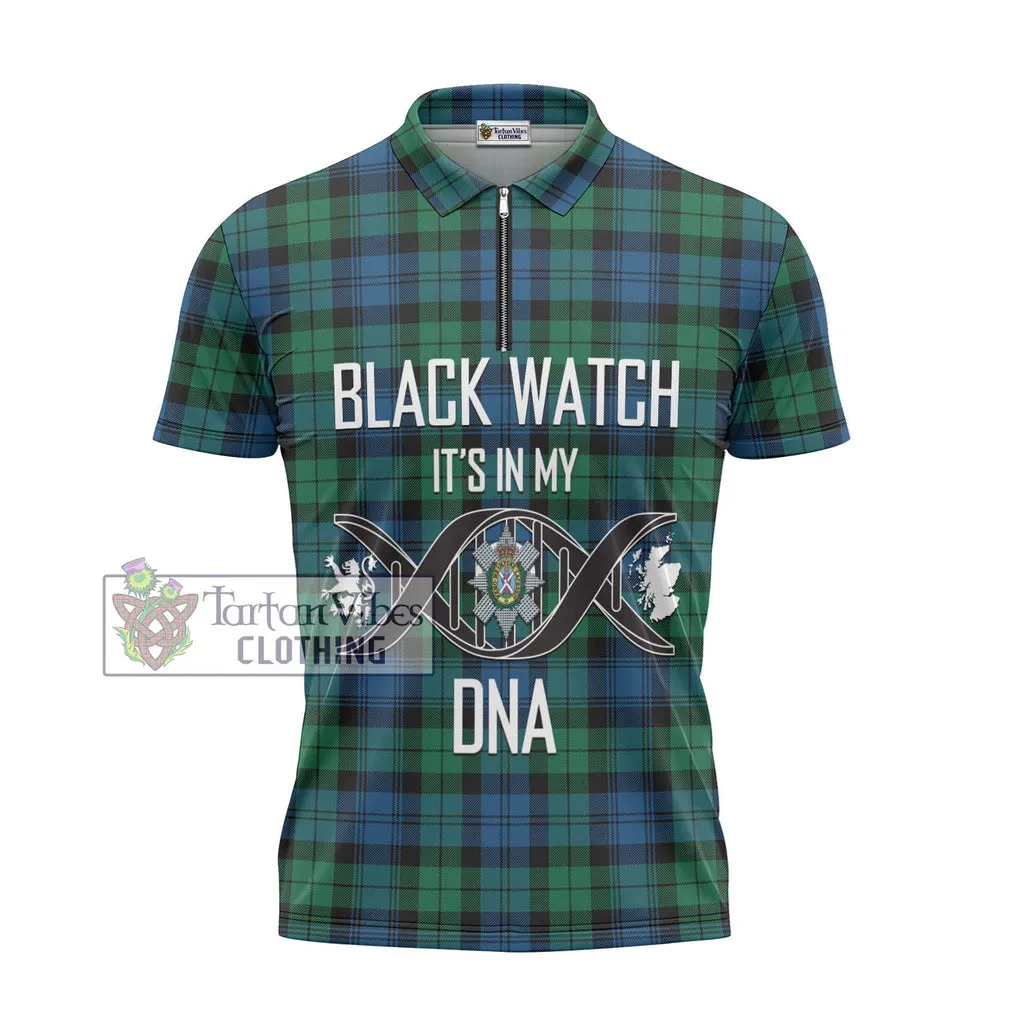 Black Watch Ancient Tartan Zipper Polo Shirt with Family Crest DNA In Me Style