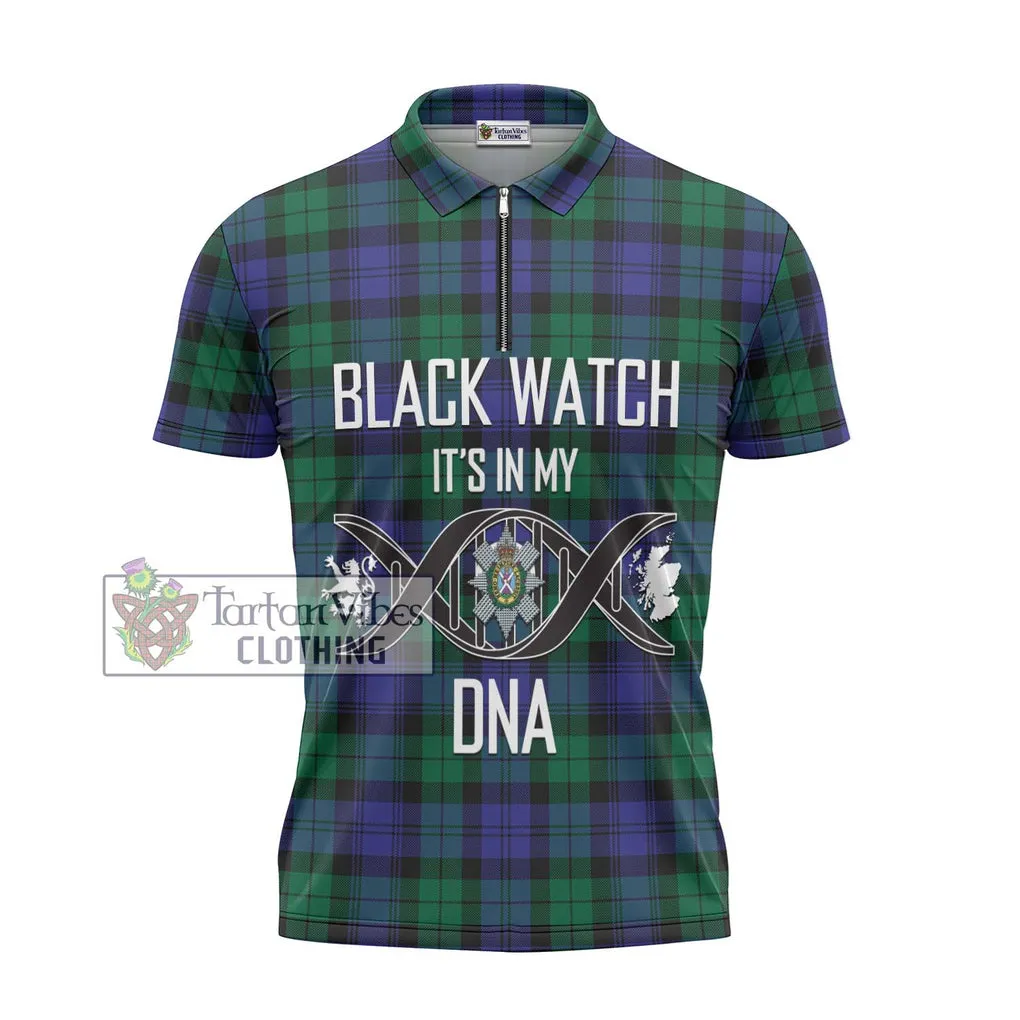 Black Watch Modern Tartan Zipper Polo Shirt with Family Crest DNA In Me Style