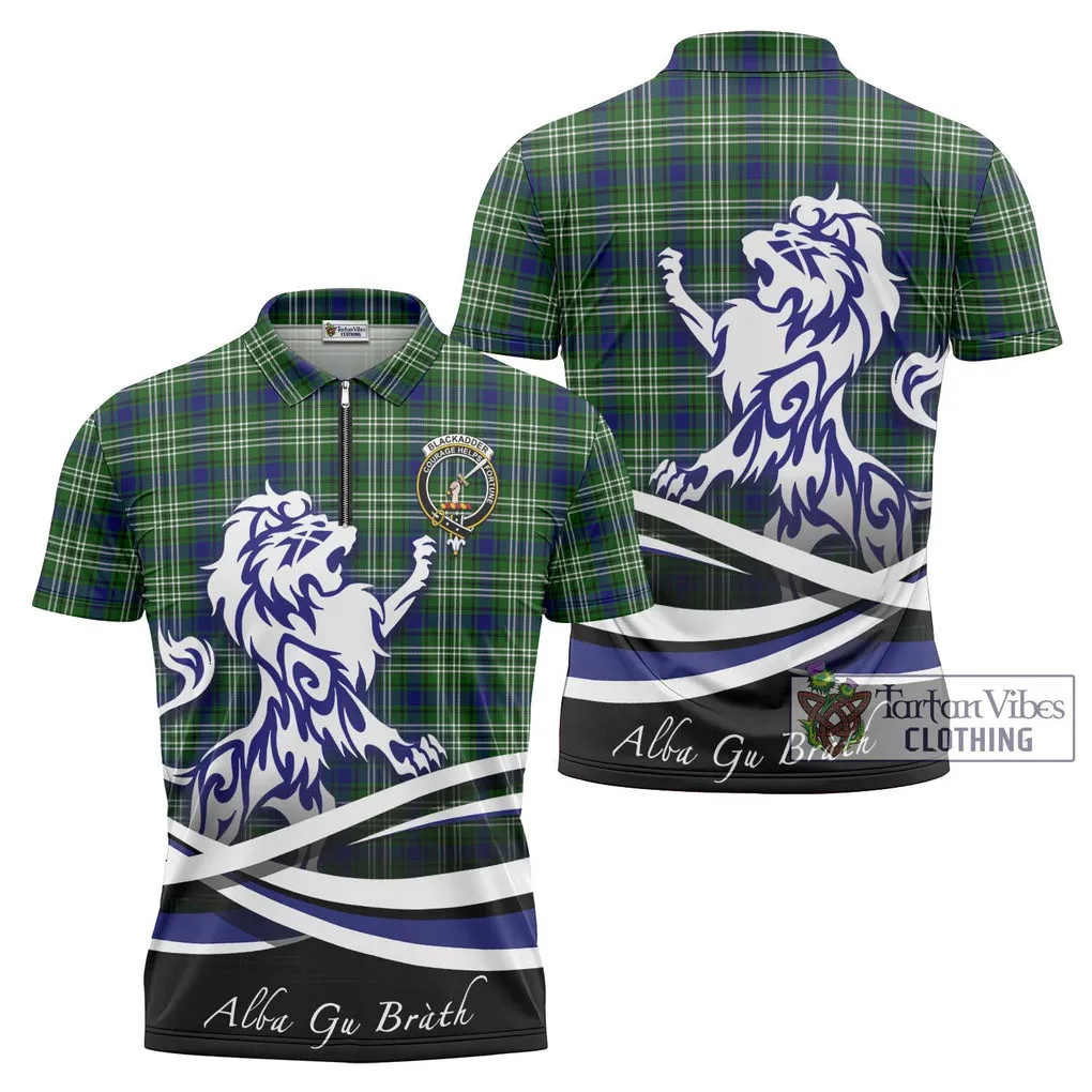 Blackadder Tartan Zipper Polo Shirt with Alba Gu Brath Regal Lion Emblem