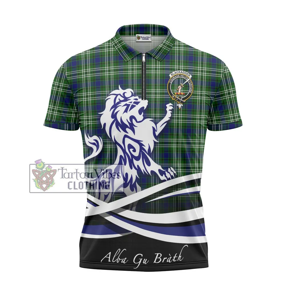 Blackadder Tartan Zipper Polo Shirt with Alba Gu Brath Regal Lion Emblem