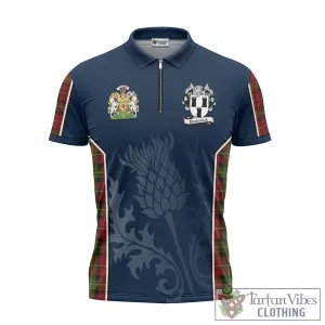 Blackstock Red Dress Tartan Zipper Polo Shirt with Family Crest and Scottish Thistle Vibes Sport Style