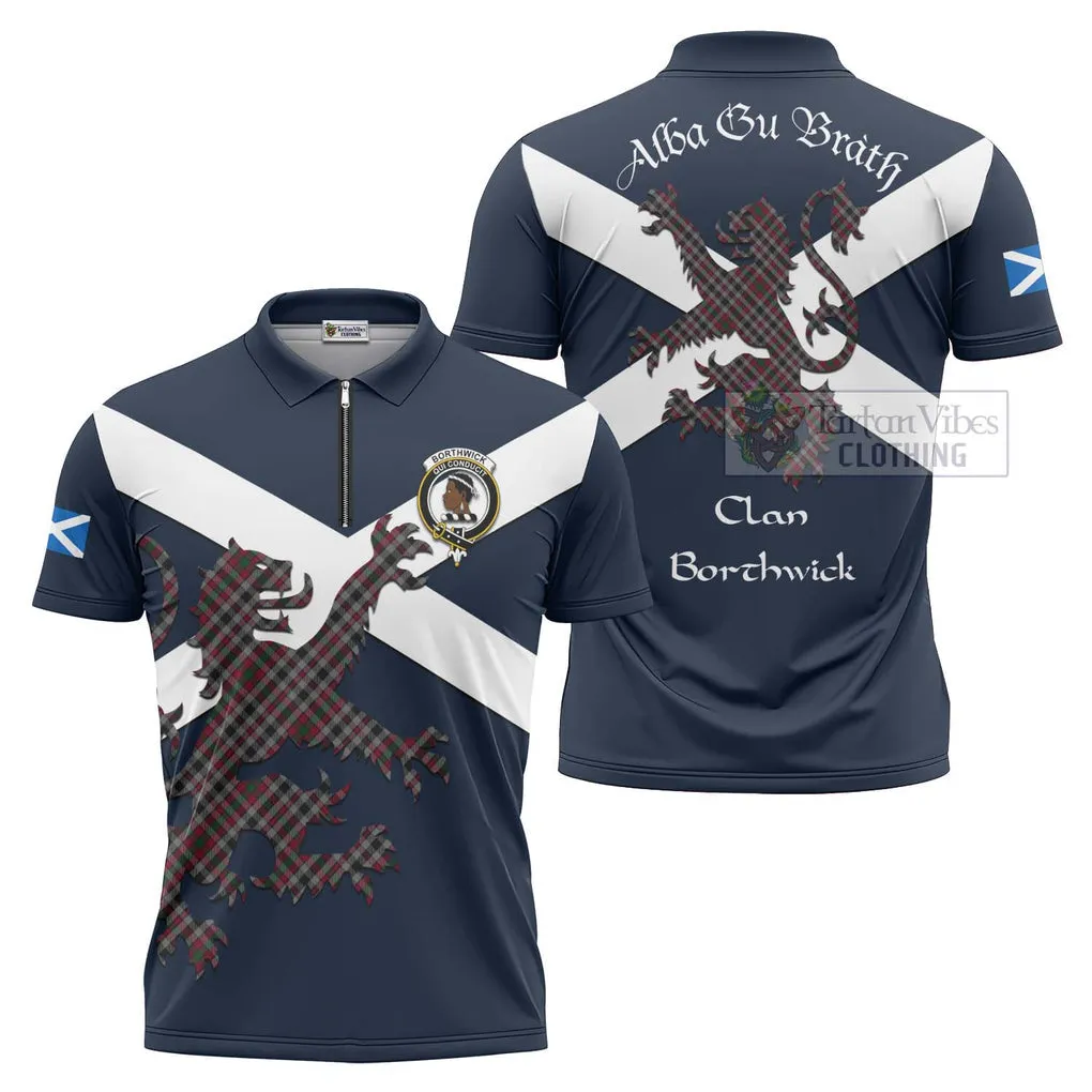 Borthwick Tartan Lion Rampant Zipper Polo Shirt Proudly Display Your Heritage with Alba Gu Brath and Clan Name