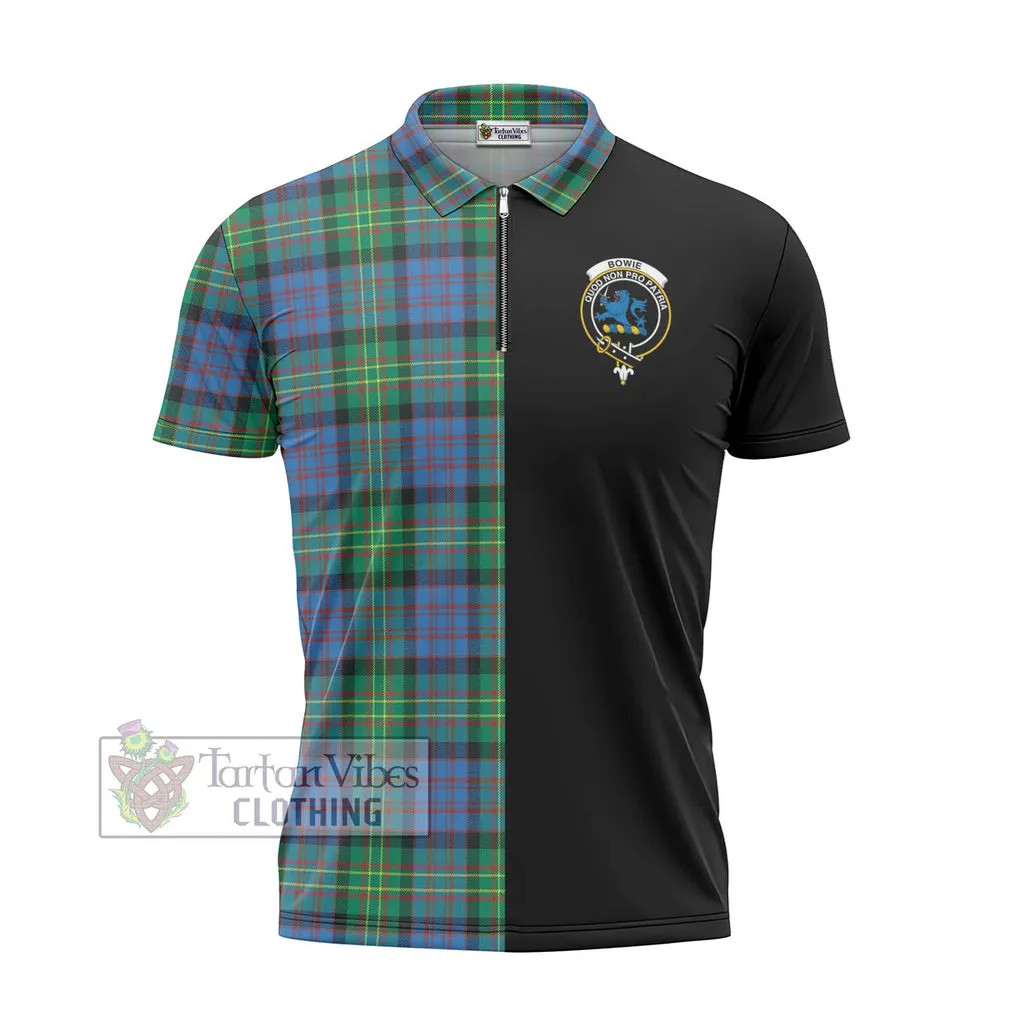 Bowie Ancient Tartan Zipper Polo Shirt with Family Crest and Half Of Me Style