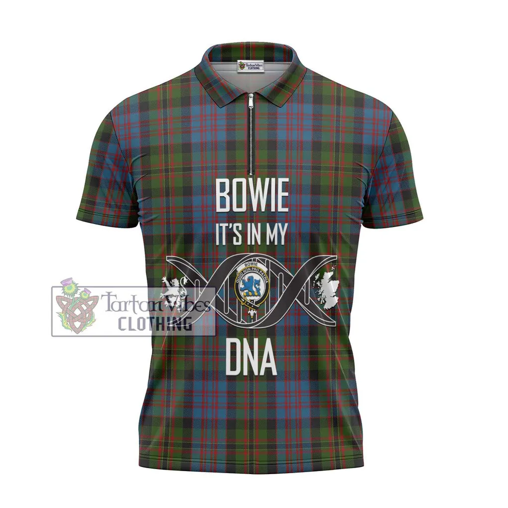 Bowie Tartan Zipper Polo Shirt with Family Crest DNA In Me Style