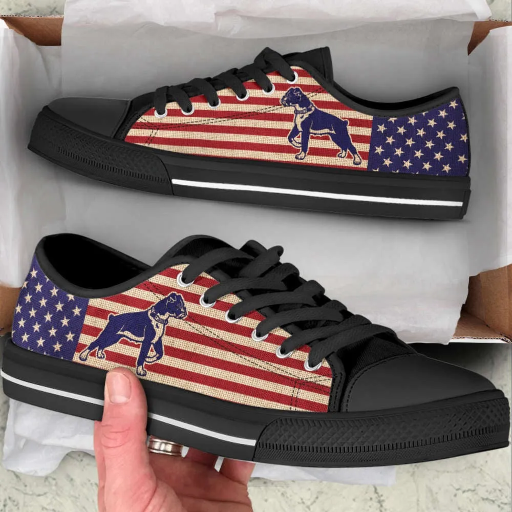 Boxer Dog Usa Flag Low Top Shoes Canvas Sneakers Casual Shoes, Dog Printed Shoes, Canvas Shoes For Men, Women