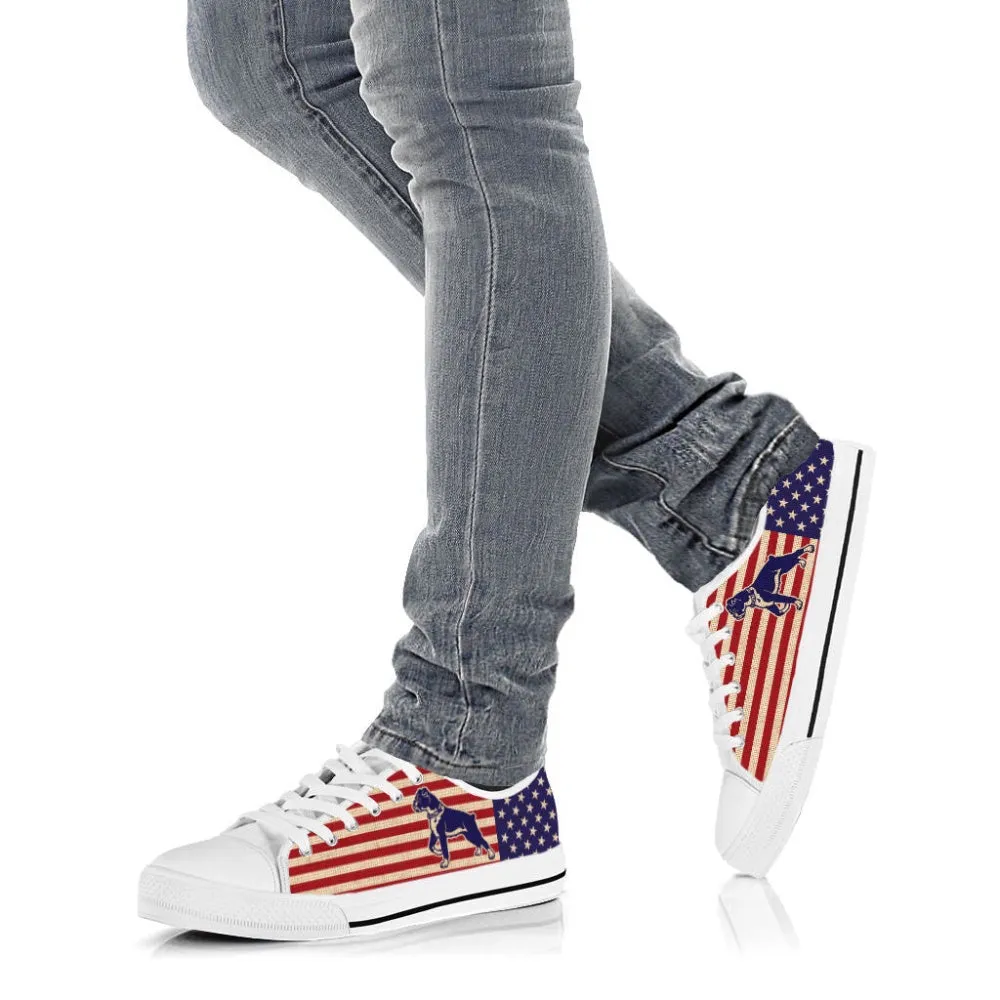 Boxer Dog Usa Flag Low Top Shoes Canvas Sneakers Casual Shoes, Dog Printed Shoes, Canvas Shoes For Men, Women