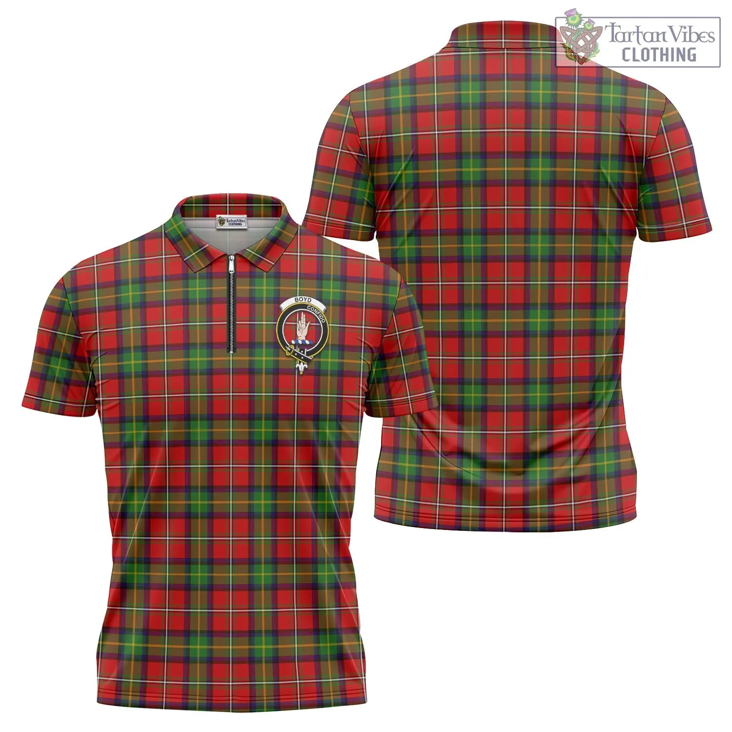 Boyd Tartan Zipper Polo Shirt with Family Crest