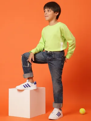 Boys Dark Blue Cotton Dad Fit Solid Jeans