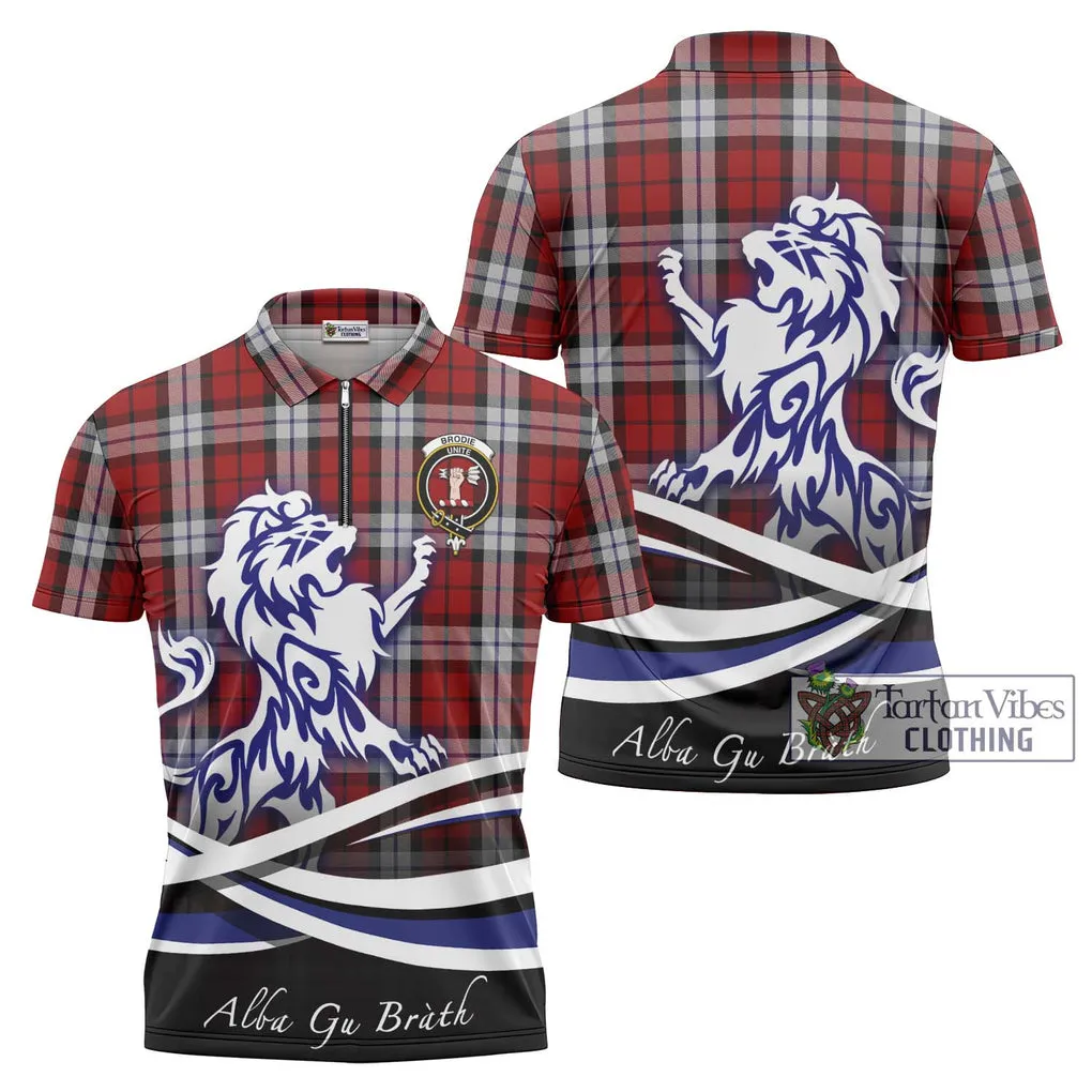 Brodie Dress Tartan Zipper Polo Shirt with Alba Gu Brath Regal Lion Emblem