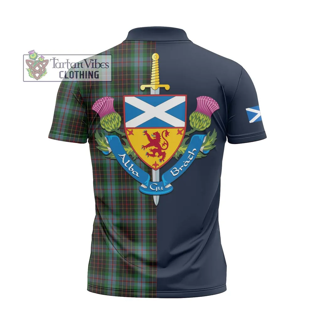 Brodie Hunting Tartan Zipper Polo Shirt Alba with Scottish Lion Royal Arm Half Style