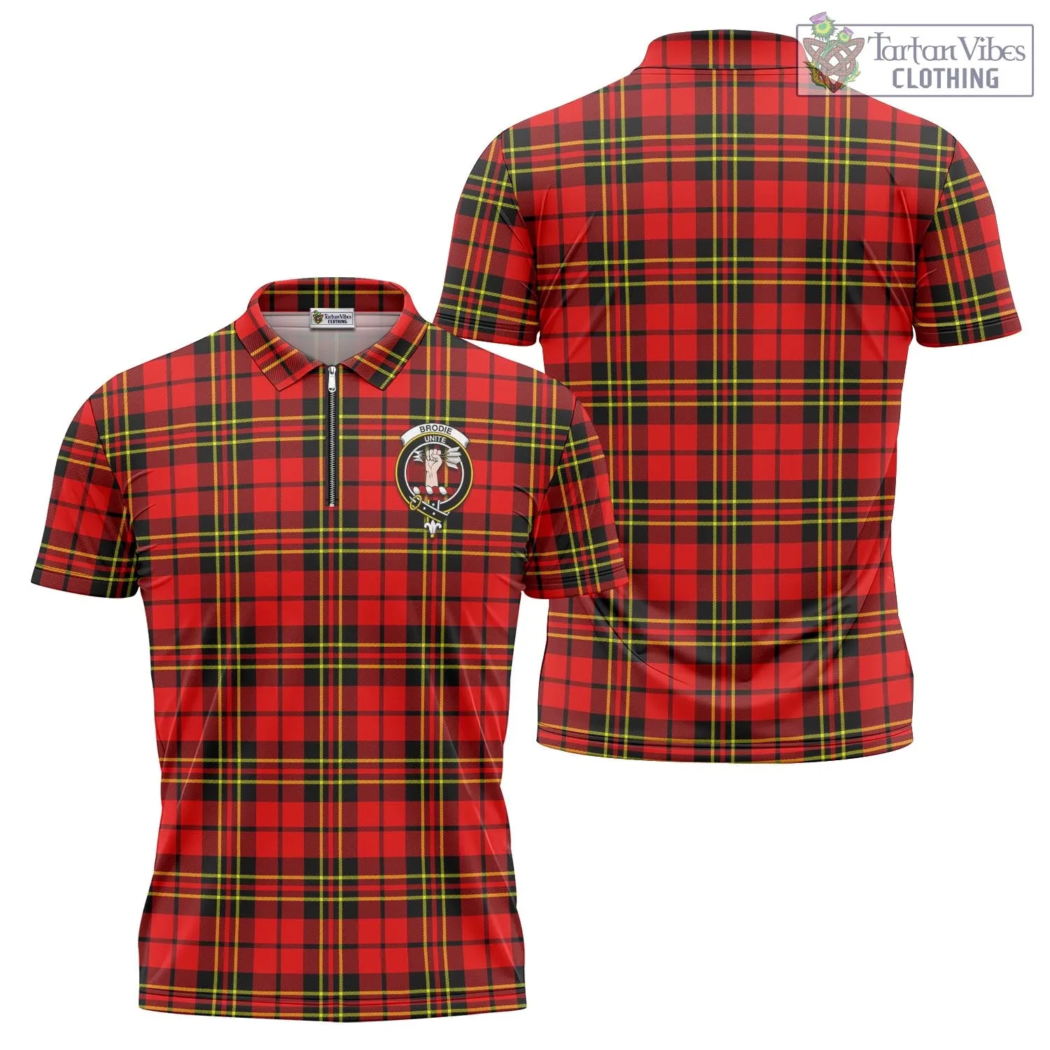 Brodie Modern Tartan Zipper Polo Shirt with Family Crest