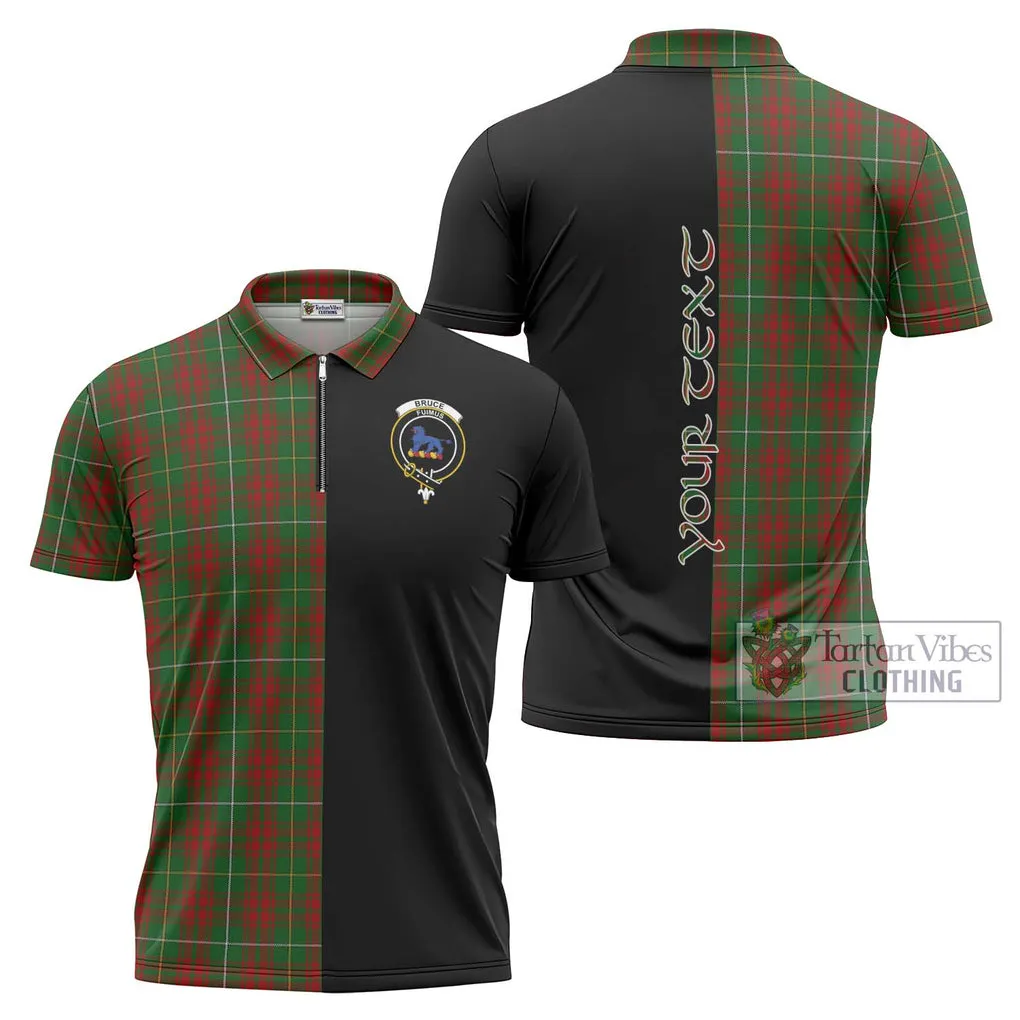 Bruce Hunting Tartan Zipper Polo Shirt with Family Crest and Half Of Me Style