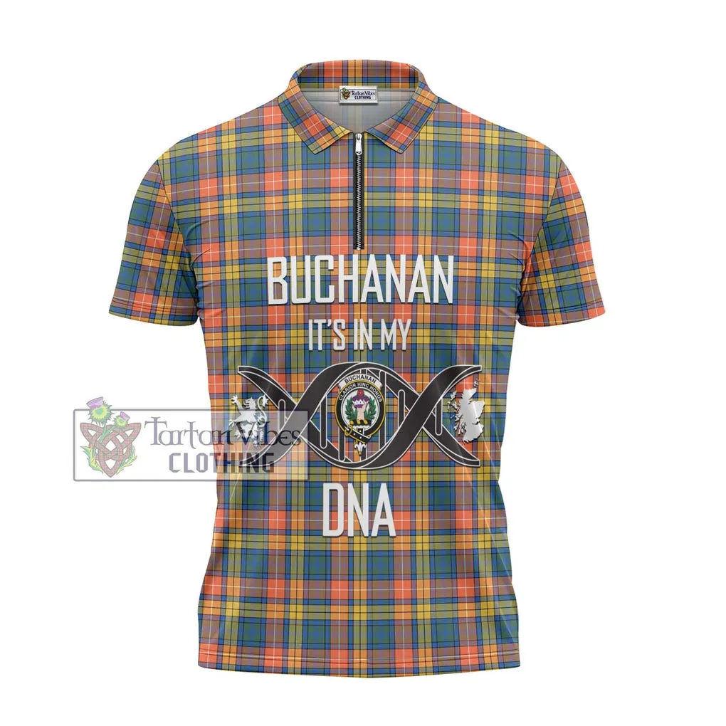 Buchanan Ancient Tartan Zipper Polo Shirt with Family Crest DNA In Me Style