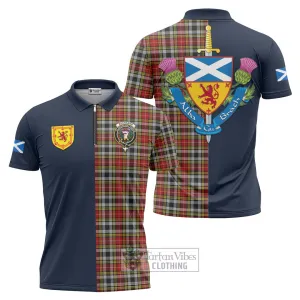 Buchanan Old Dress Tartan Zipper Polo Shirt Alba with Scottish Lion Royal Arm Half Style