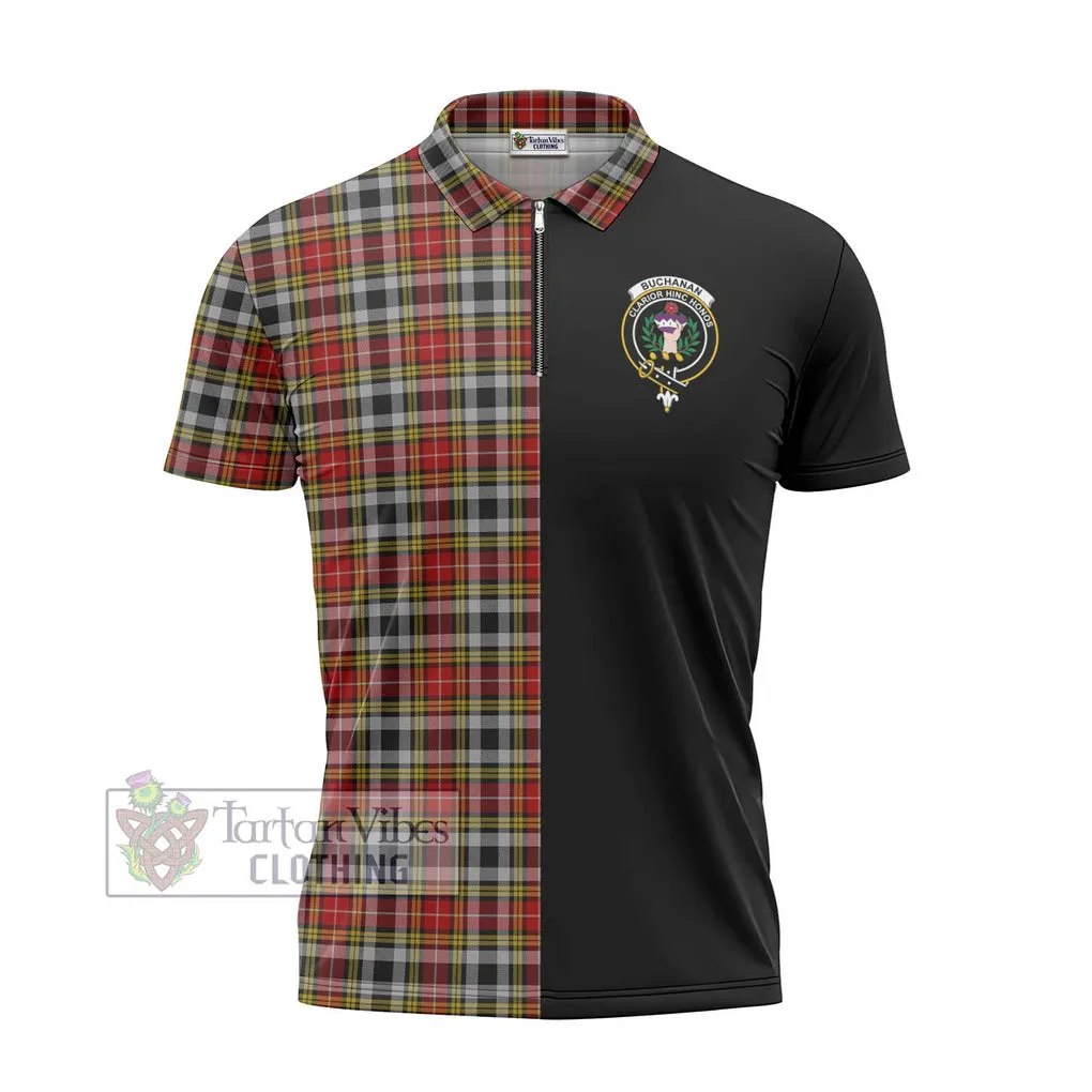 Buchanan Old Dress Tartan Zipper Polo Shirt with Family Crest and Half Of Me Style