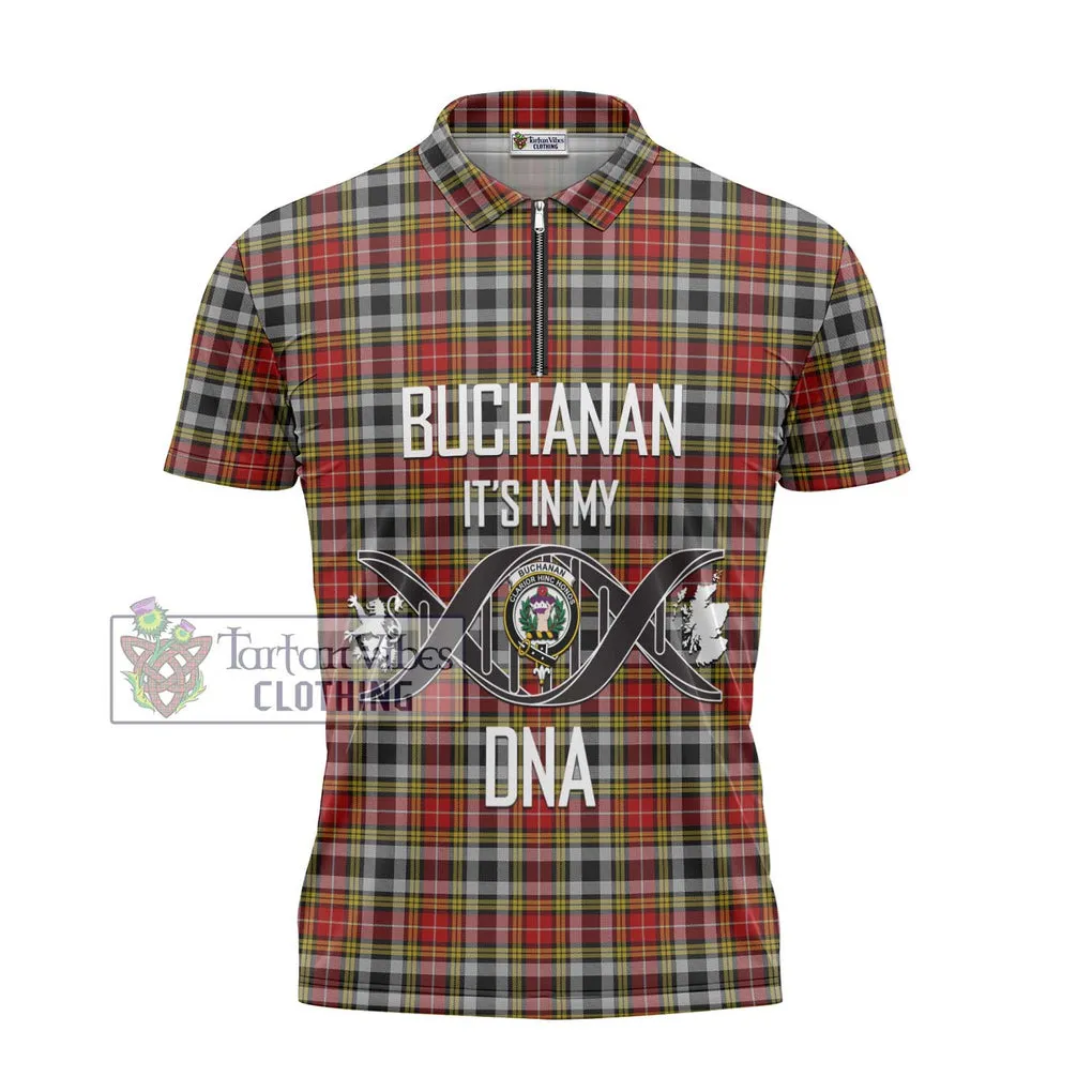 Buchanan Old Dress Tartan Zipper Polo Shirt with Family Crest DNA In Me Style