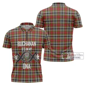 Buchanan Old Dress Tartan Zipper Polo Shirt with Family Crest DNA In Me Style