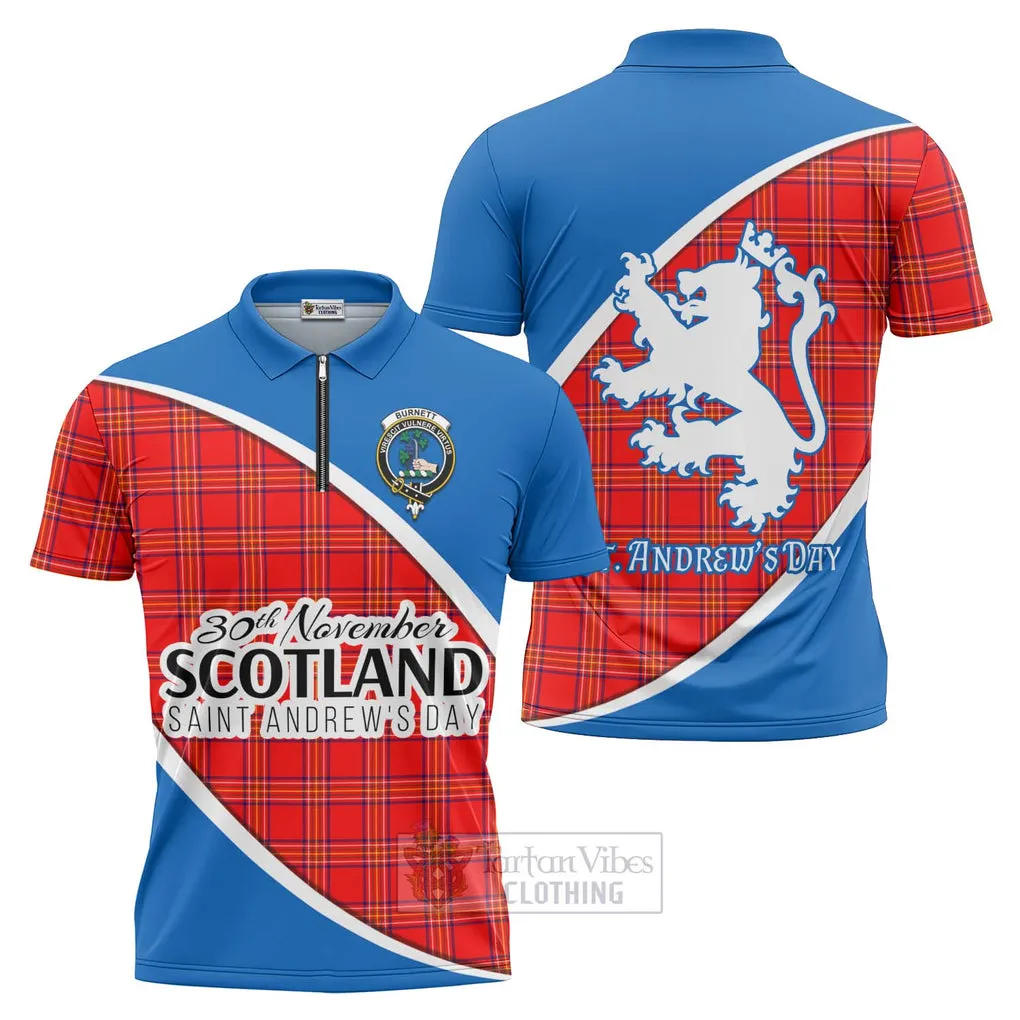 Burnett Family Crest Tartan Zipper Polo Shirt Celebrate Saint Andrew's Day in Style