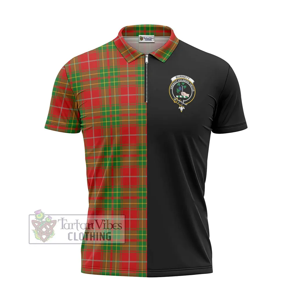 Burnett Tartan Zipper Polo Shirt with Family Crest and Half Of Me Style